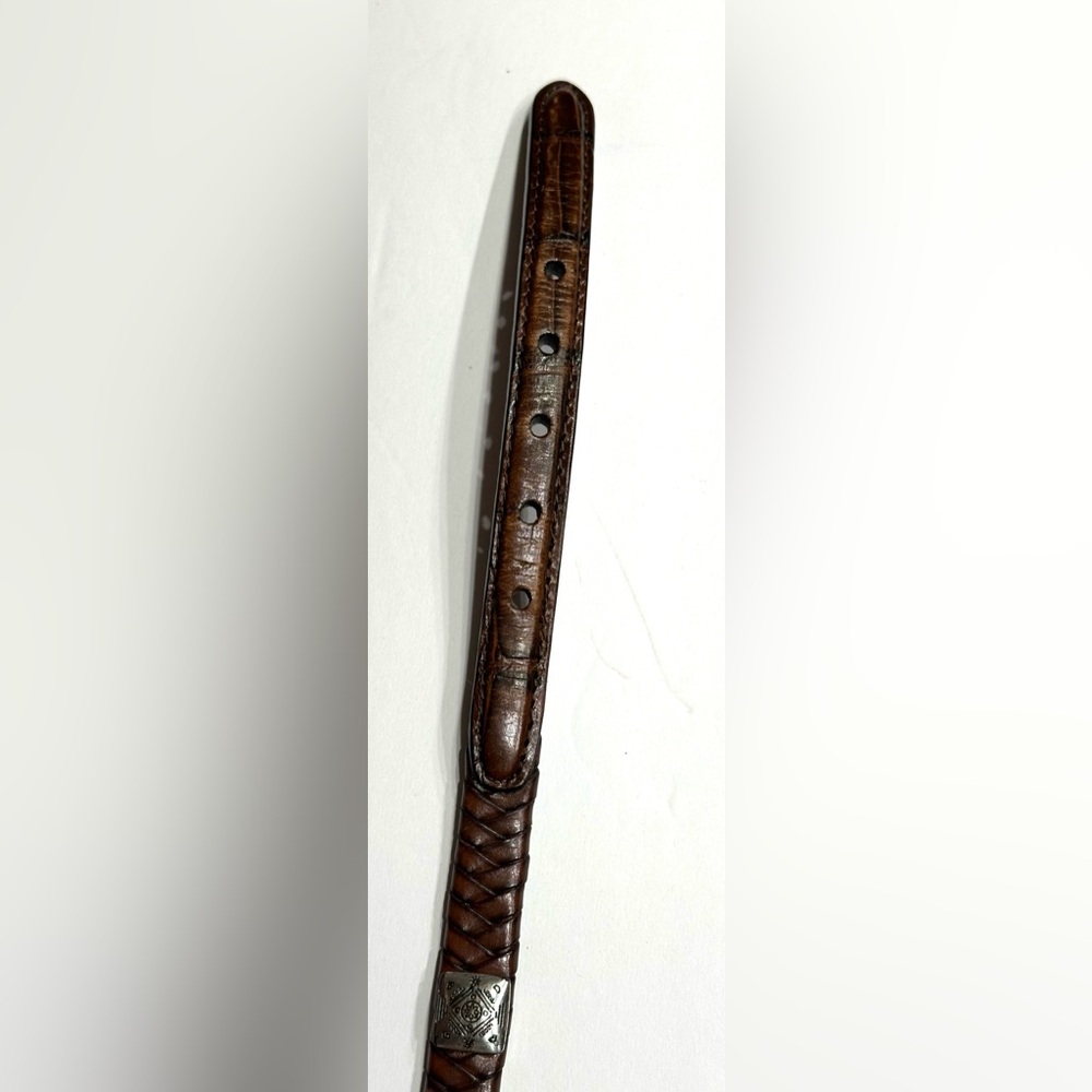 Brighton Womens Brown Braided Leather Skinny Silver Belt Size Medium M 30 - Picture 5 of 12